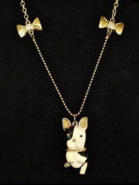 Betsey Johnson Vintage Enamel Dog Necklace With Bows - Signed